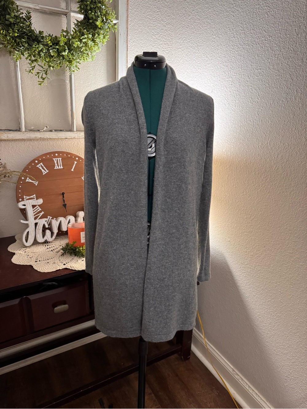 J. Jill 100% Cashmere Gray Open Front Cardigan Sweater XS Soft Luxury Minimalist